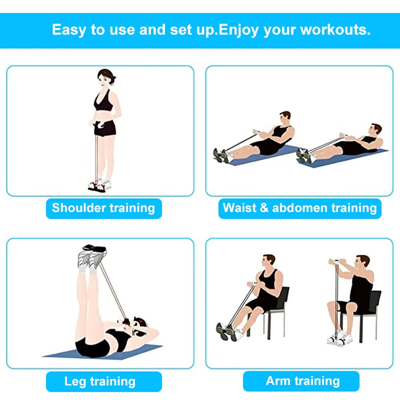 Corde élastique fitness – 4 tubes avec pédales