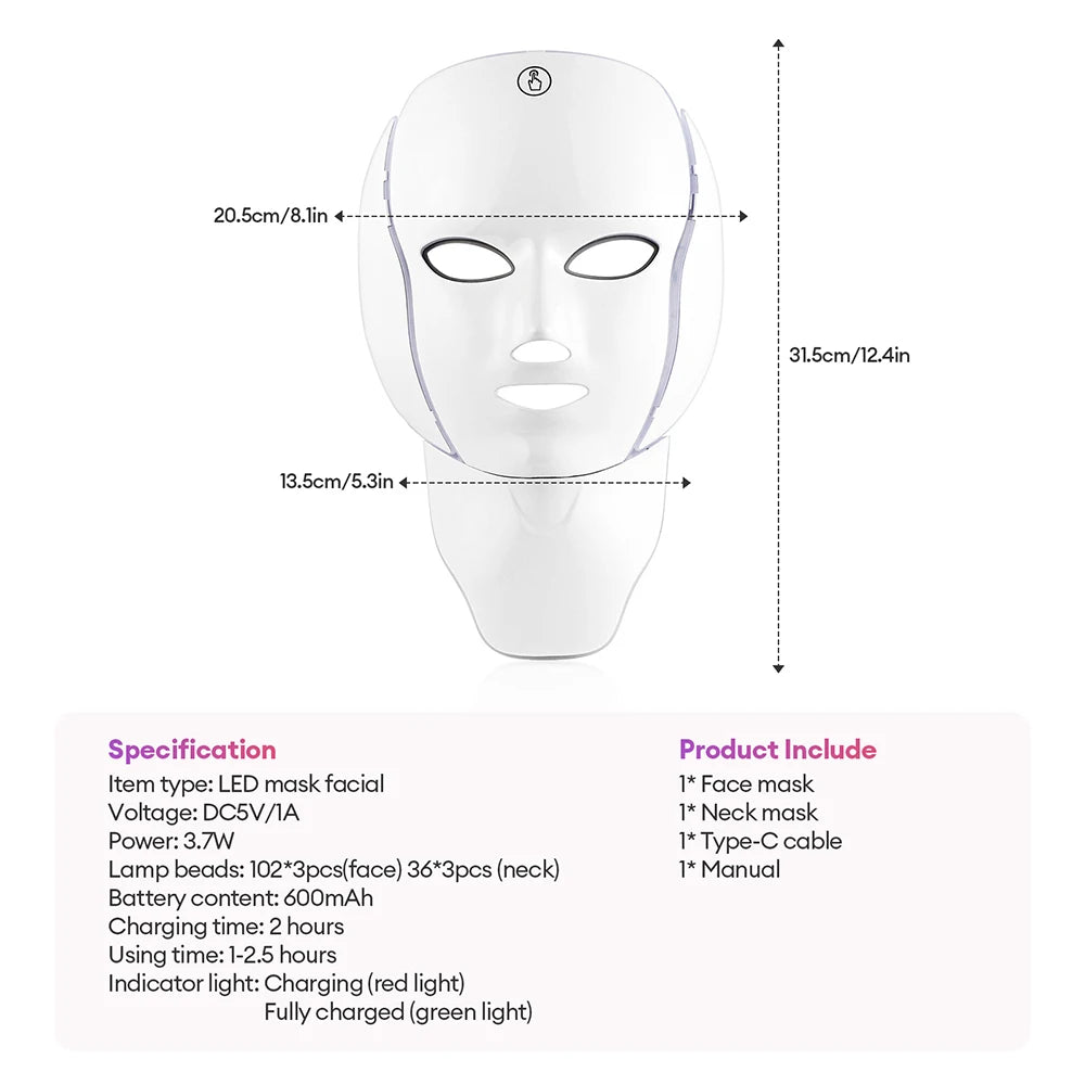 Masque LED visage 7 couleurs – Soin anti-âge