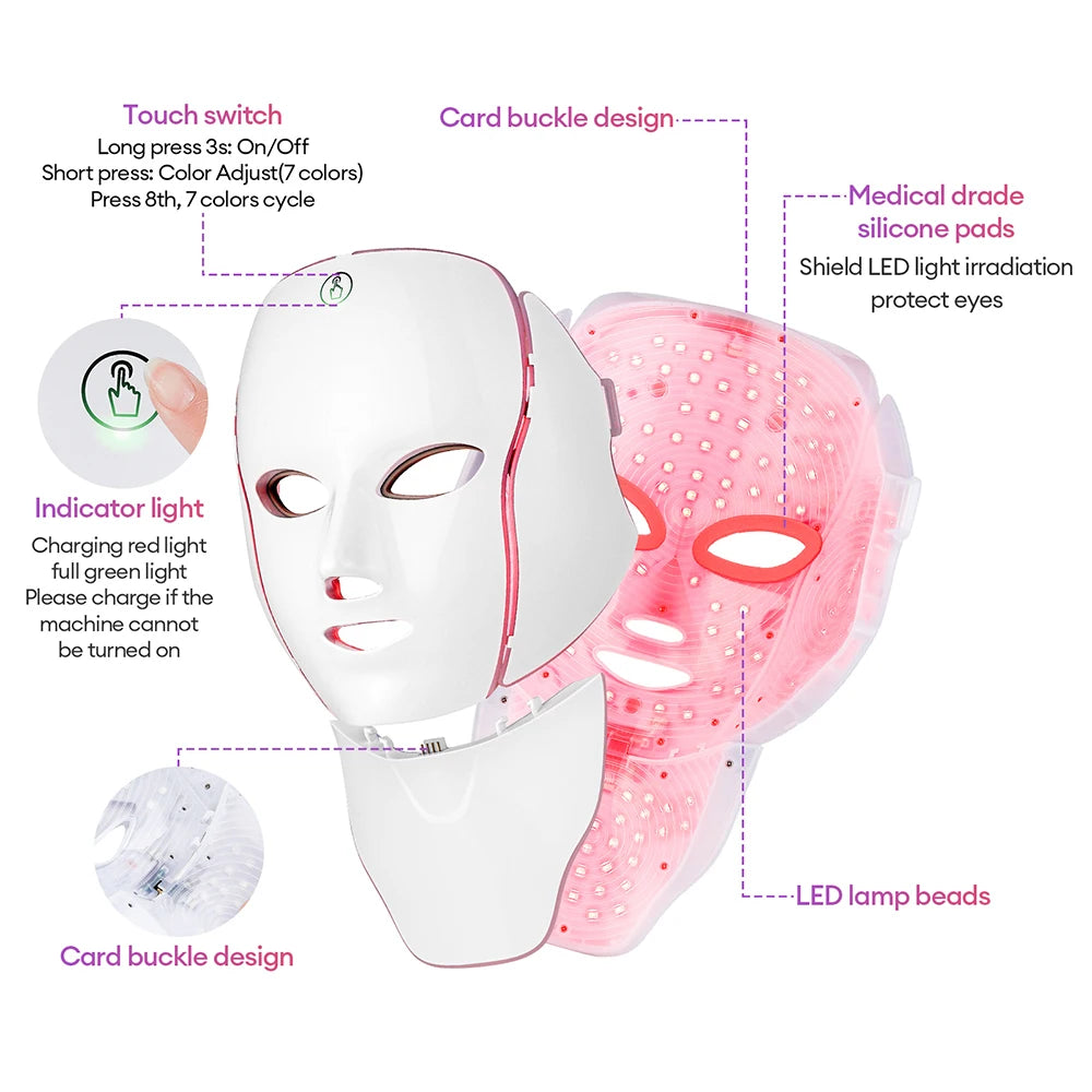 Masque LED visage 7 couleurs – Soin anti-âge